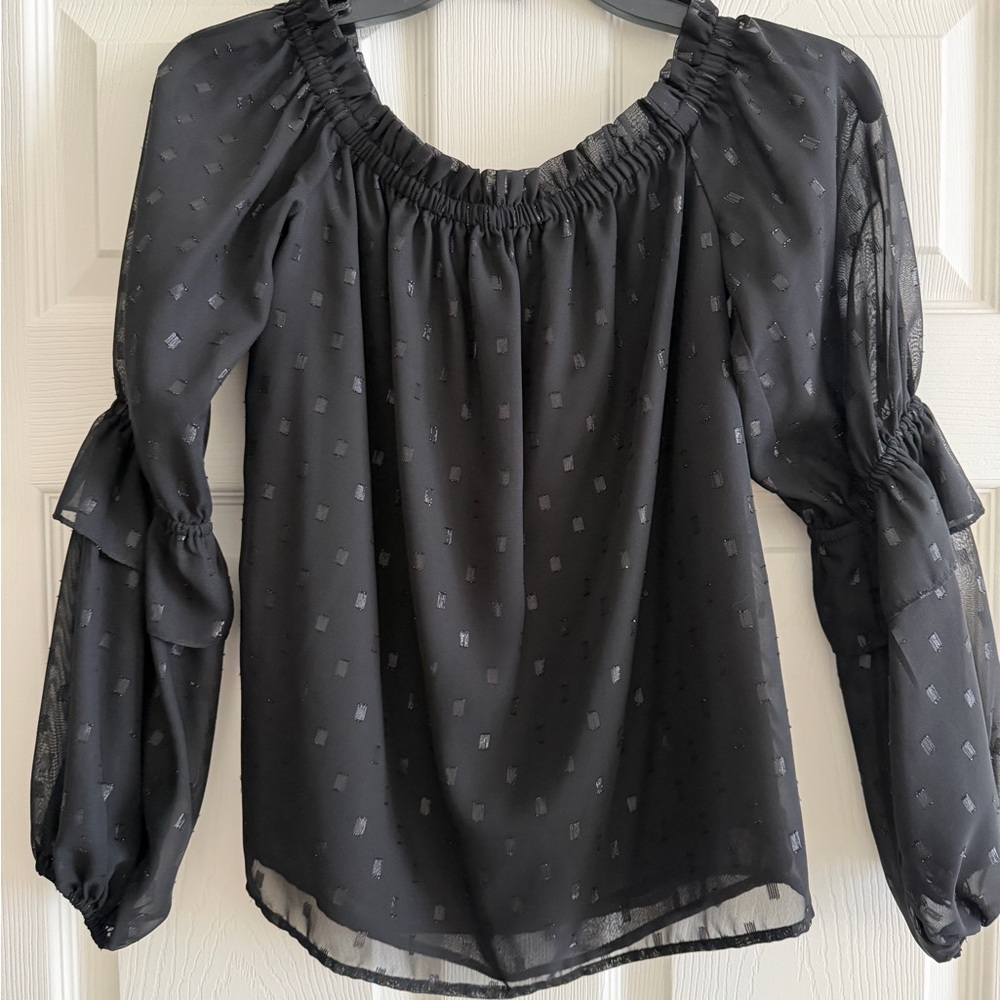 bebe Black Sheer Blouse with Ruffle Details